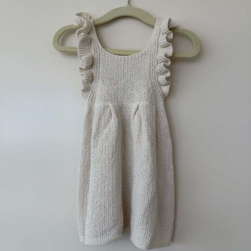 Zara- Cream Knit Ruffle Dress, size 6-9m